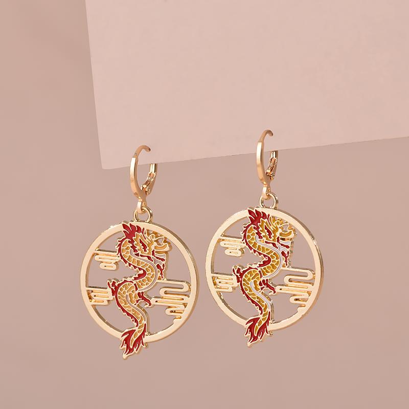 Colorful Aesthetic Animal Cat Rabbit Koi Dragon Earrings For Women Girls Enameled Delicate Gold Color Hoop Earrings Zircon Gift