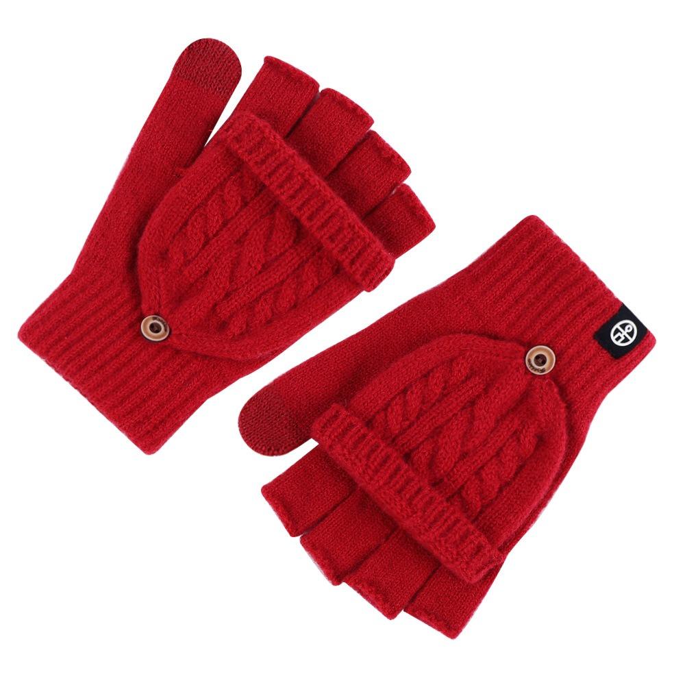Thickening Fingerless Flip Gloves Wool Knitted Finger Free Gloves  For Men Women Unisex