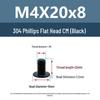 Yigu Black 304 Stainless Steel Flat Head Phillips Machine Screws M2-M6