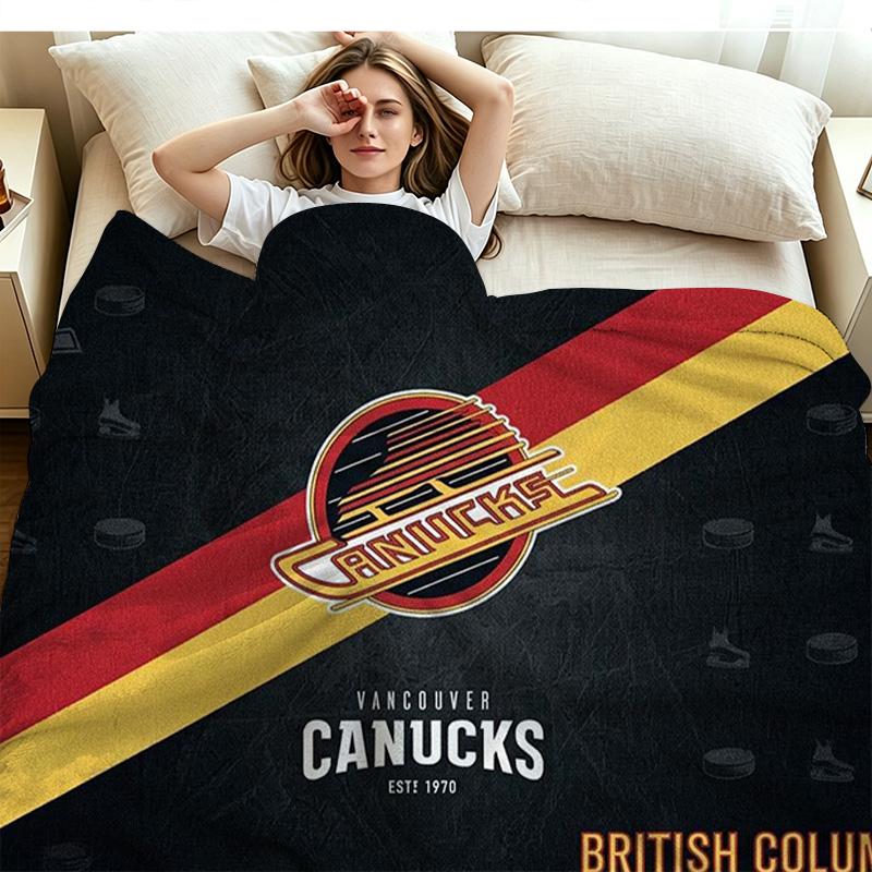 Vancouver Canucks Print Flannel Blanket High Quality Warm Comfortable Cover for All Seasons Perfect for Gifts Home Decor