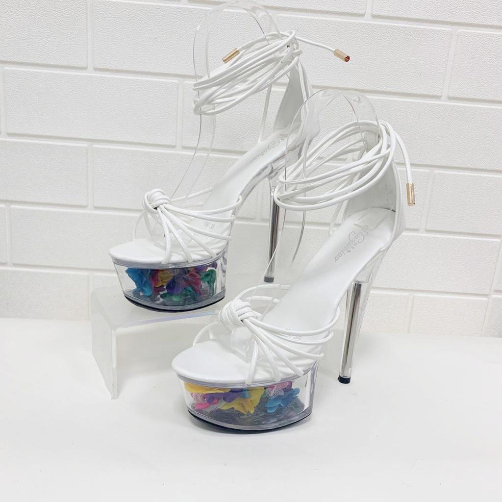 Mclubgirl Sexy Club Dancing Women's Shoes Peep Toe Women's Stiletto Heel Sandals Transparent Women's Lace Up Shoes LFD-190-B1