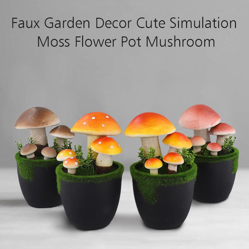 1PC Potted Faux Garden Decor Simulation Moss Flower Pot Mushroom Artificial Mushroom Bonsai Plant