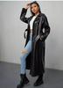 Lambskin Handmade Long Party Stylish Women's Black Trench Coat Leather Genuine