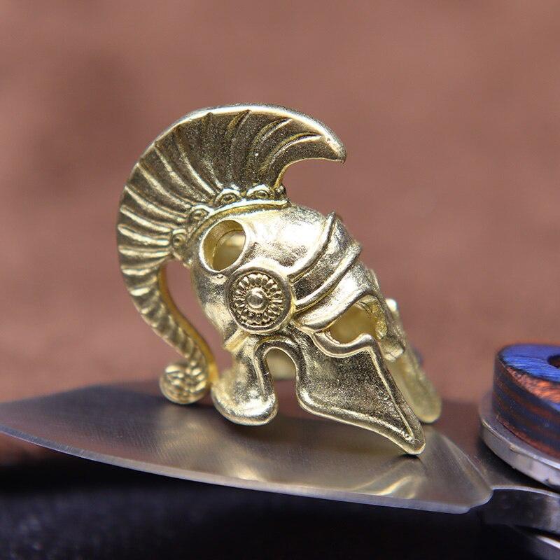 Outdoors EDC Tool Brass Spartan Roman Warrior Helmet Knife Beads Lanyard Pendant DIY Paracord Bead Woven Rope Bracelet Accessory