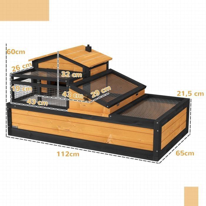 Two-Level Fir Wood Tortoise Enclosure with Drawer for Indoor and Outdoor Use, Yellow
