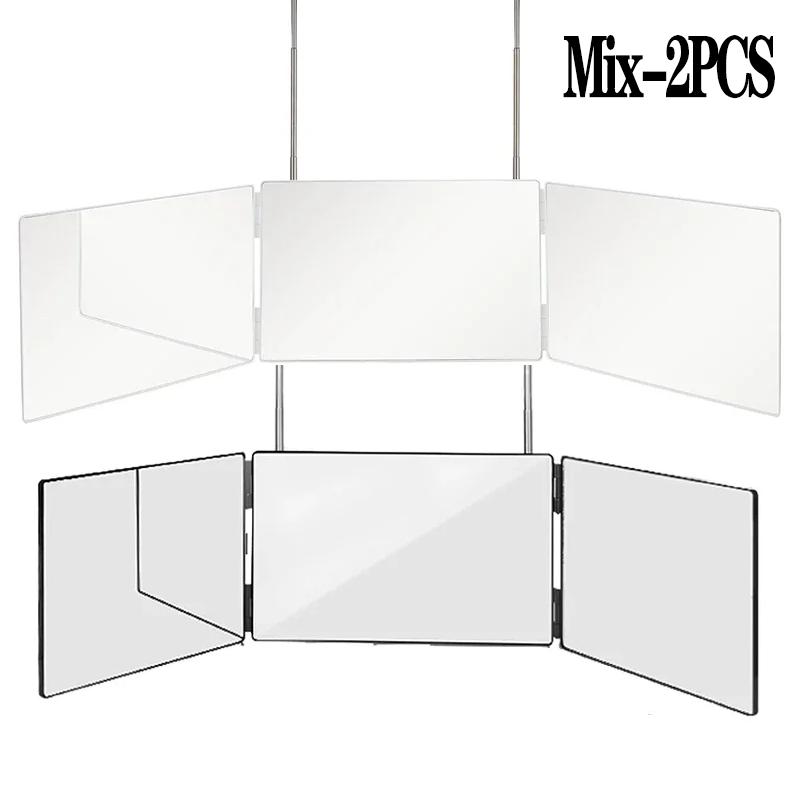 Black Portable 360 Trifold Mirror with Height Adjustable Telescoping Hooks Ideal for Self Hair Cutting Makeup Essential Fordable