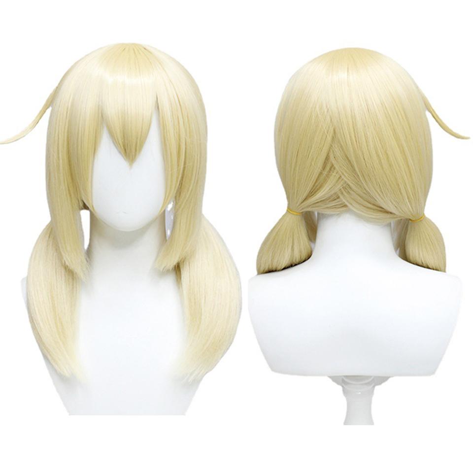 WTB Synthetic Wig Game Genshin Impact Spark Knight - Klee Cosplay Cartoon Fluffy Straight Hair Double Ponytail Wig Hood