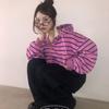 The Pink Men S looSe Fit Stripe Semi Crop Hoodie Zip Up