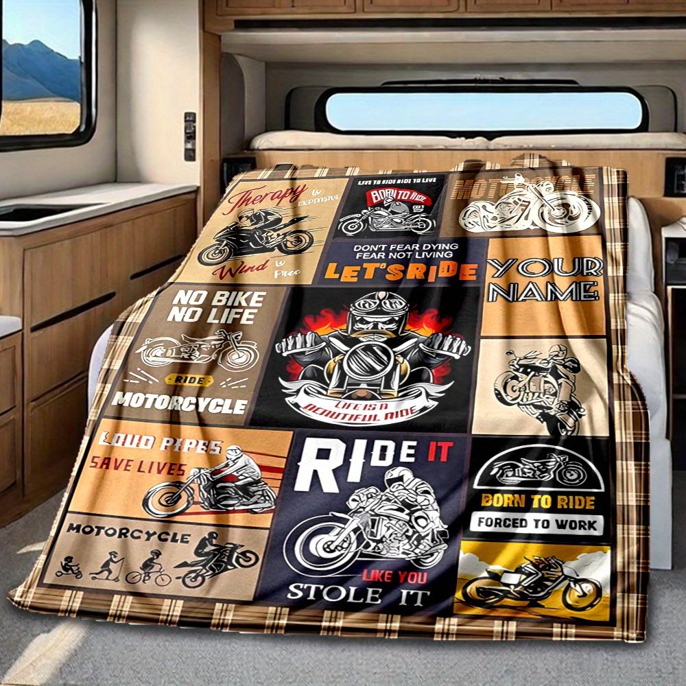 Motorcycle Rider Helmet Flames Blanketcustomize Your Name Lightweight Comfortable And Stylish Blanket For Travel Bed Home Chair Office Sofa And