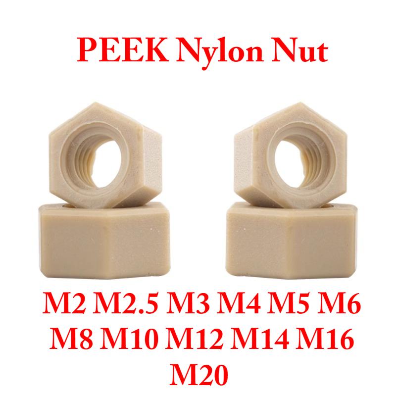M2 M2.5 M3 M4 M5 M6 M8 M10 M12 M14 M16 M20 PEEK Нейлоновая гайка Пластиковые шестигранные гайки Прокладка для тепло/электроизоляции