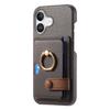 Y2 For iPhone 16 Case Ring Holder Kickstand Card Slot Leather Phone Back Cover - Silver Grey