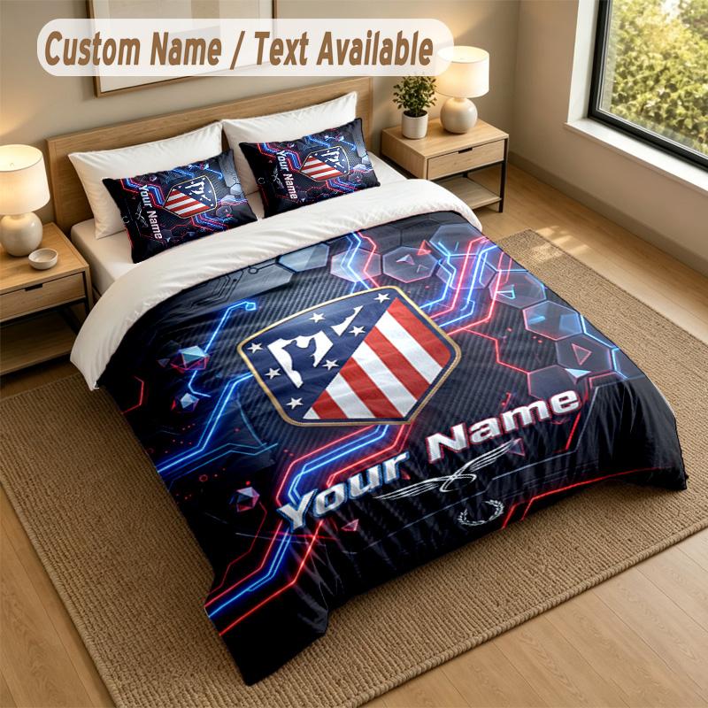 3Pcs Bedding Set Custom Name Text, 1 Sheet 2 Pillowcases Home Bed DecorAtletico Madrid