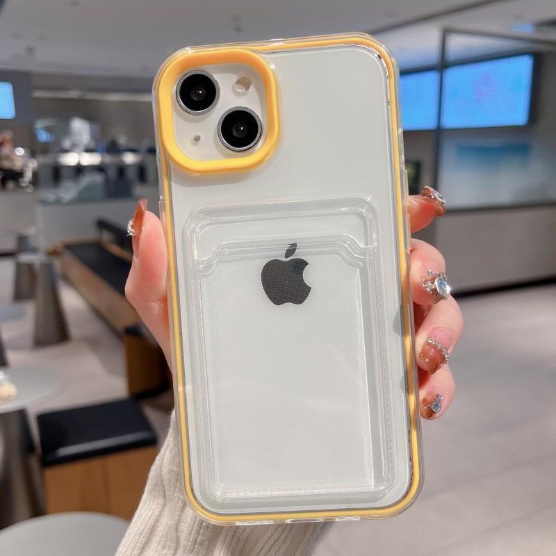 Простая сумка-карман с цветным бампером для телефона iPhone 16 17 Pro Max 1 14 13 12 11 16 Plus Air, прозрачная задняя крышка