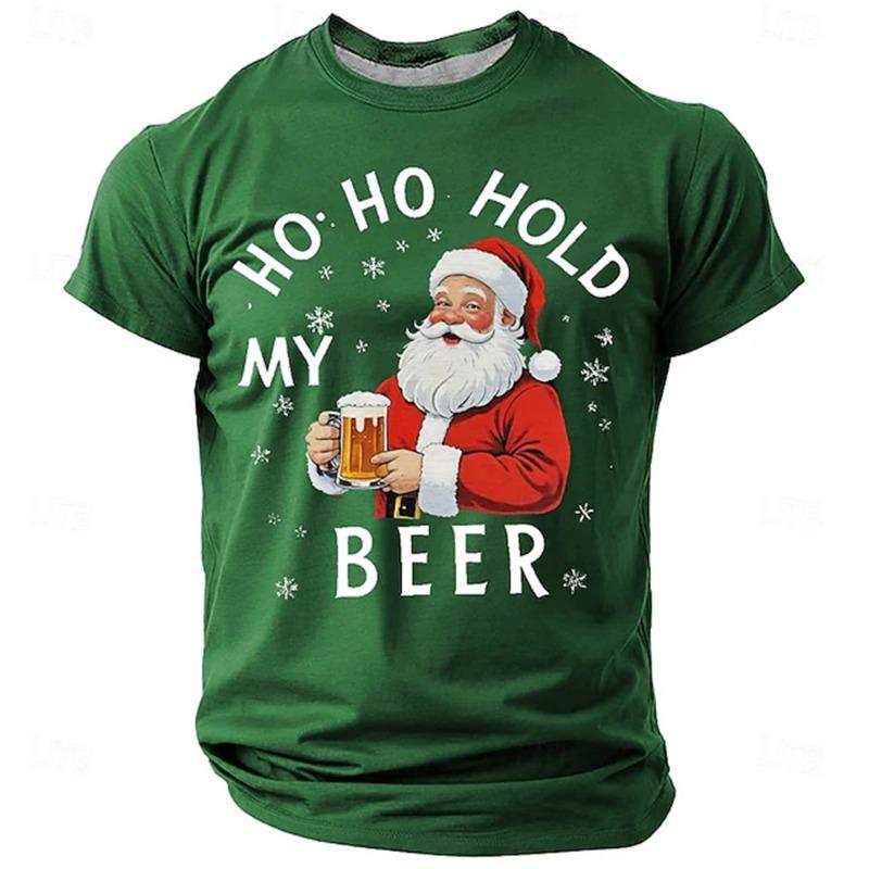 Simple Fashion Letter Print Mens Short-sleeve T-Shirt Casual HO HO HOLD MY BEER T Shirt Daily Street Men Women Santa Graphic Top