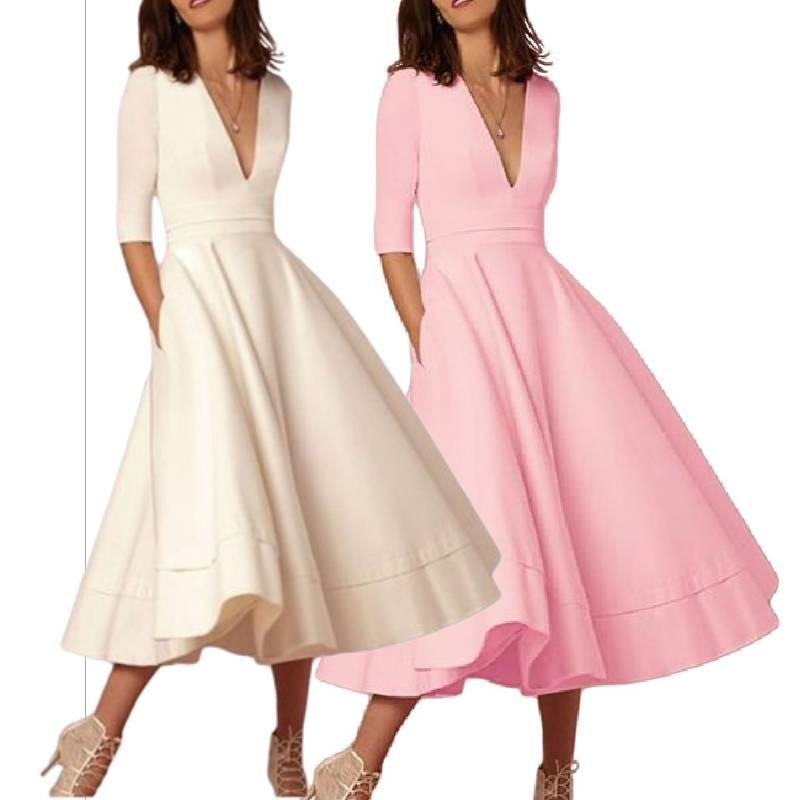 Elegant Casual Knit Dress For Women With V Neckline Available In Various Colors