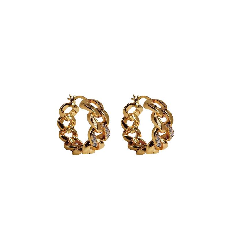 Real gold electroplated zircon chain ear buckle European and American light luxury earrings fashion temperament earrings high-end women