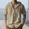 Men's Linen Hooded Shirt Solid Color Short Sleeve Shirt Loose Fit Button Down Summer Casual Top for Beach Daily Wear Office Travel