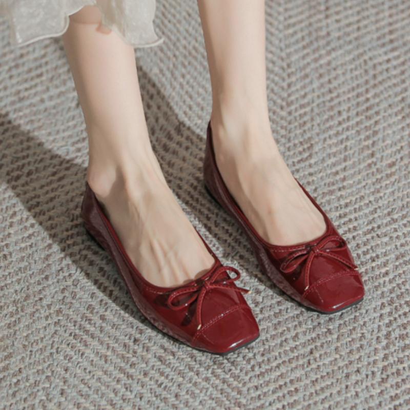 2024 Fashion Shoes Female One Kick Women's Flats Autumn Square Toe Bow Tie Solid Solft Sole Light Casual Comfortable Flats Shoes