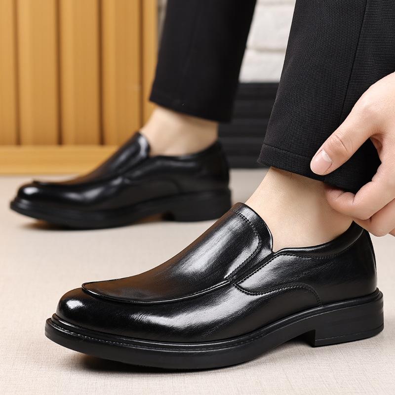 Модная мужская повседневная обувь слипоны для работы, дышащая, противоскользящая, свадебная, для жениха, формальная, деловая, кожаная обувь, резиновая подошва, взрослая обувь