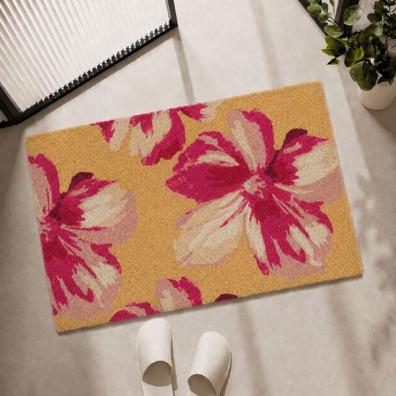 Floral Coir Doormat Non Slip Durable Indoor Outdoor Entryway Kitchen Bathroom Floor Mat