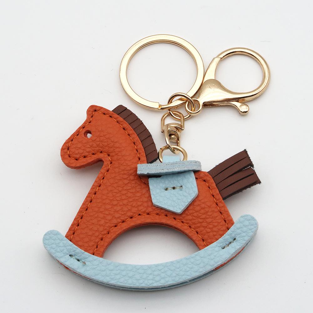 TikTok Trendy Leather Horse Keychain Pendant - Cartoon Rocking Horse Bag Charm
