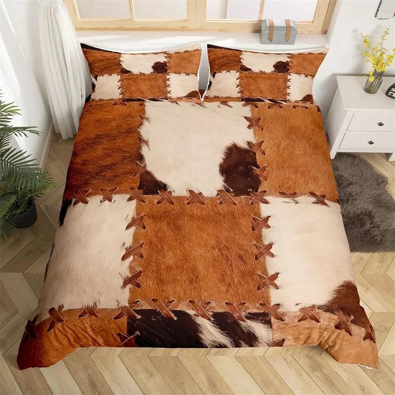 Copripiumino Animali della Fattoria King Microfibra Stampa Pelliccia di Mucca Coperta Trapuntata Patchwork Set Biancheria da Letto in Pelle di Mucca Western Per Bambini Ragazzi Ragazze