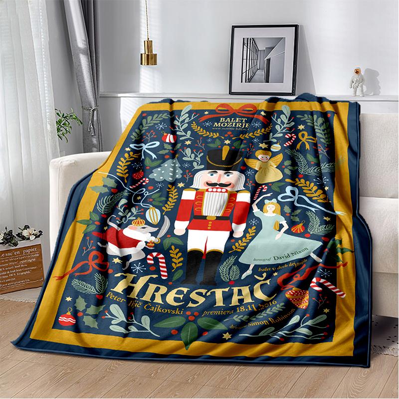 Cartoon Merry Christmas Gift The Nutcracker Doll Happy New Year Soft Flannel Blanket for Beds Bedroom Sofa Picnic,Throw Blanket