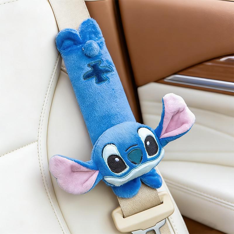 Cartoon Cute Stitch Seat Belt Protective Cover Anime Lilo & Stitch Soft Plush Car Shoulder Belt Car Inside Decoration