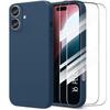 Silicone Case + 2 Tempered Glasses for iPhone 16 Plus - Ultra Slim Flexible Protection Navy Blue