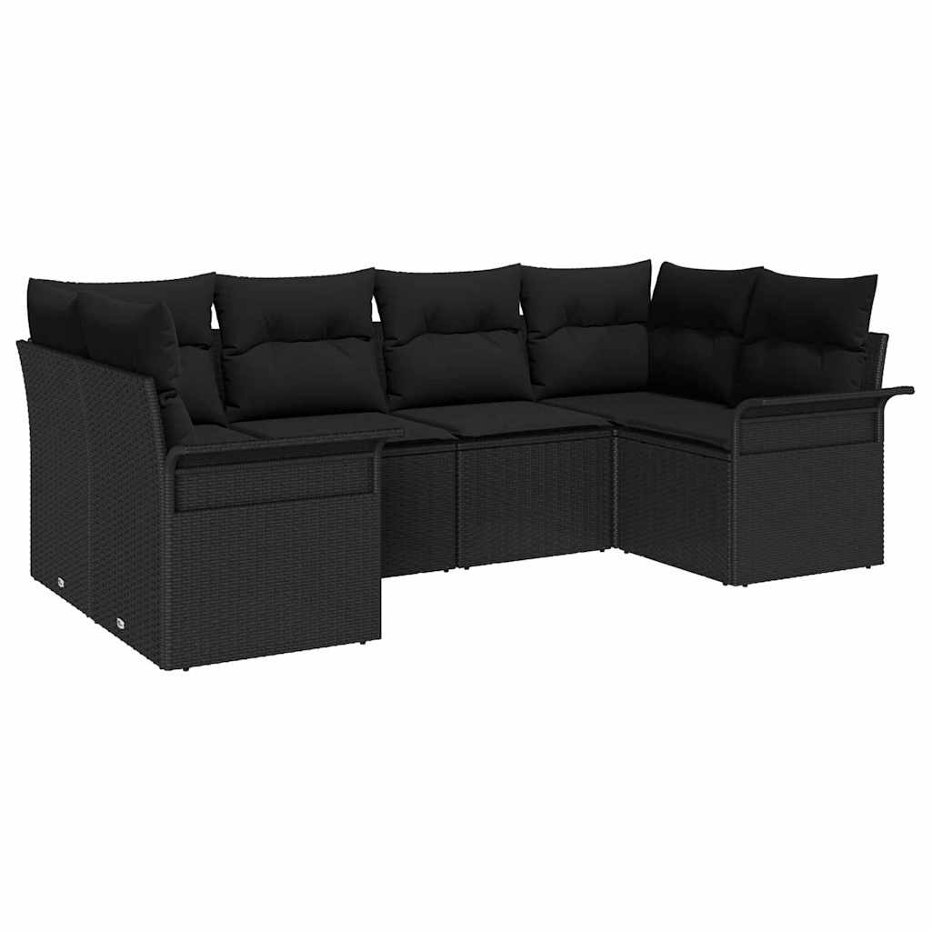Garden Sofa Set with Cushions 6 pcs Black Poly Rattan