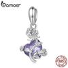 925 Sterling Silver Romantic Purple Zircon Rose Hanging Charms Pendant Fit DIY Making Bracelet & Bangle Fine Jewelry