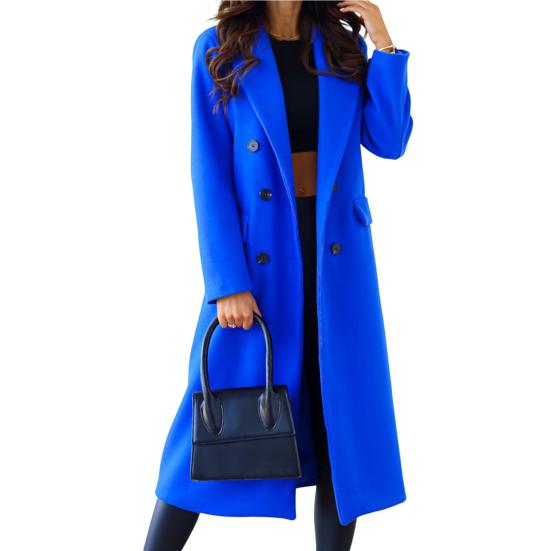 Женское пальто, двубортное, с длинными рукавами, с лацканами, однотонные пуговицы, сохраняет тепло, средней длины, против морщин, женское зимнее пальто, женская одежда