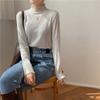 Apricot Semi-turtleneck Bottoming Shirt for Women with Autumn and Winter Fungus Edge Top, White Semi-turtleneck Core-spun Yarn Knitting