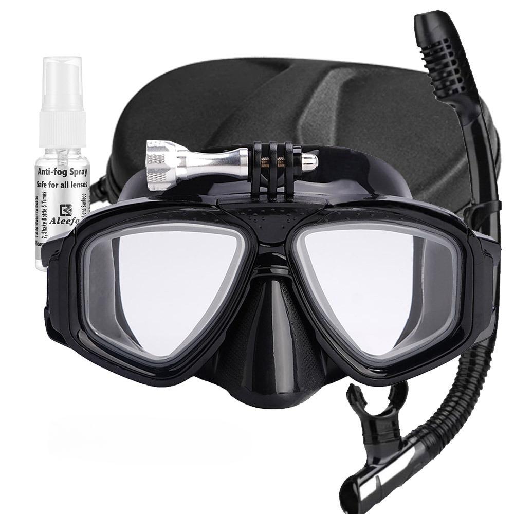 Scuba Myopia Diving Mask Set with Camera mount Tempered Lens Dive Swimming Glasses,Elastic elastic band,Gift Box