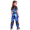 Kids Girls Hip Hop Jazz Dance Set Short Sleeve Number Graphic Hollow Out Mesh Crop Top with Shiny Cargo Pants for Stage Performance Competition