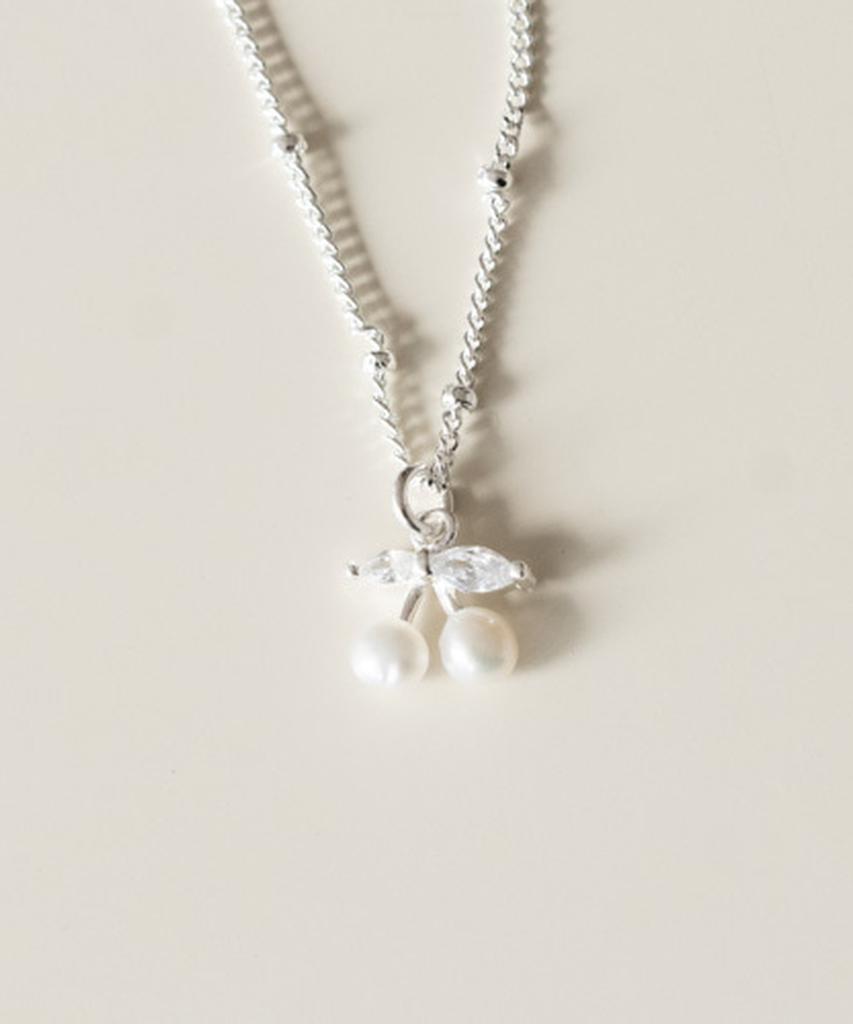 Серебряный кулон Alleun 925 пробы с жемчугом и фианитами, вишня, мини