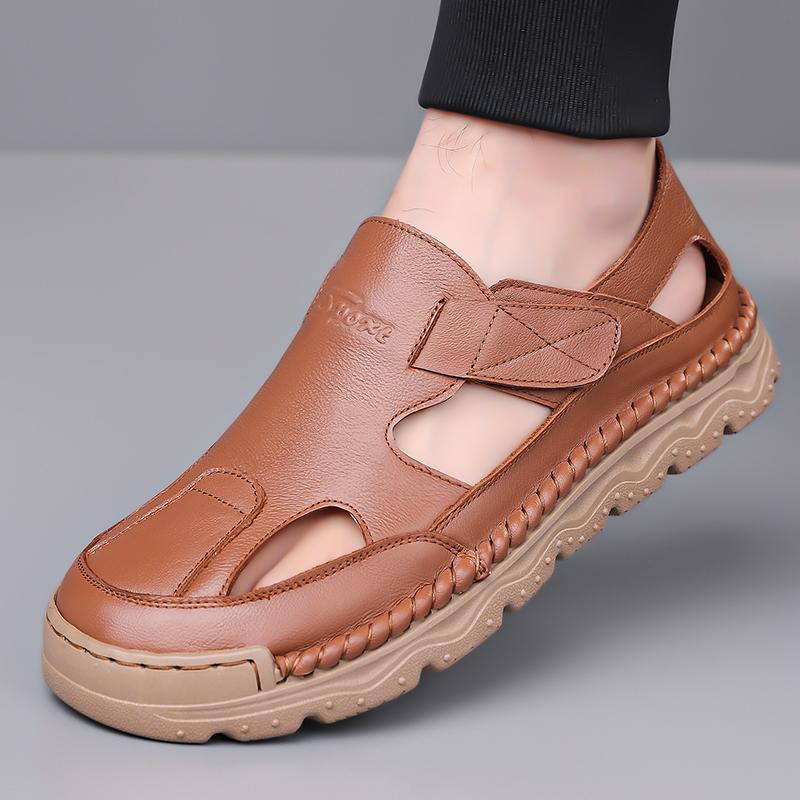 Fashion Comfort Leather Men Brand Trending Soft Sandals Summer Hollow Out Men Casual Leather Shoes Men's Leisure Beach Vacation Sandals