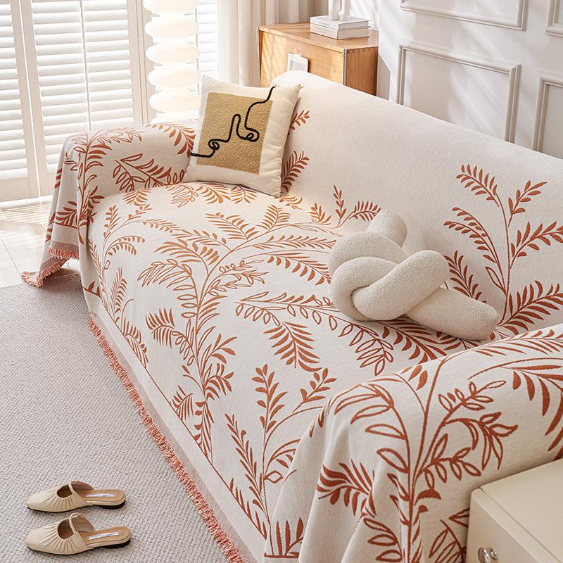 Chenille Full Coverage Sofa Cover with Leaf Pattern Premium Cushion for All Seasons