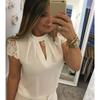 Women's Shirt High Neck Deep V Back Zipper Lace Lace Sleeve Patchwork Stand Collar Blouse