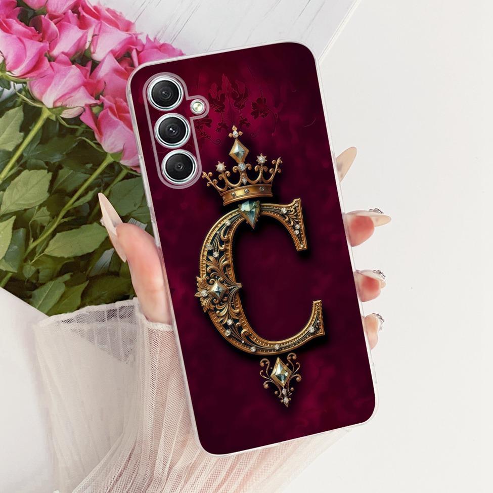 Прозрачный чехол для Samsung Galaxy A35 5G, роскошная корона, буквы от A до Z, 2D плоский узор, мягкий корпус для Samsung A35 5G A356E A356B, чехол