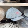 Girl bow three-dimensional embroidery beret female versatile cowboy cap big head circumference showing face small newsboy hat