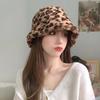 Leopard Print Fisherman Cap Plush Panama Hat Outdoor Basin Sun Cap  for Women
