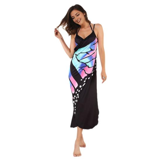 Пляжное платье-накидка без рукавов с принтом бабочек, красочный узор, тонкие бретельки, накидка на бикини на Хэллоуин, купальник, накидка