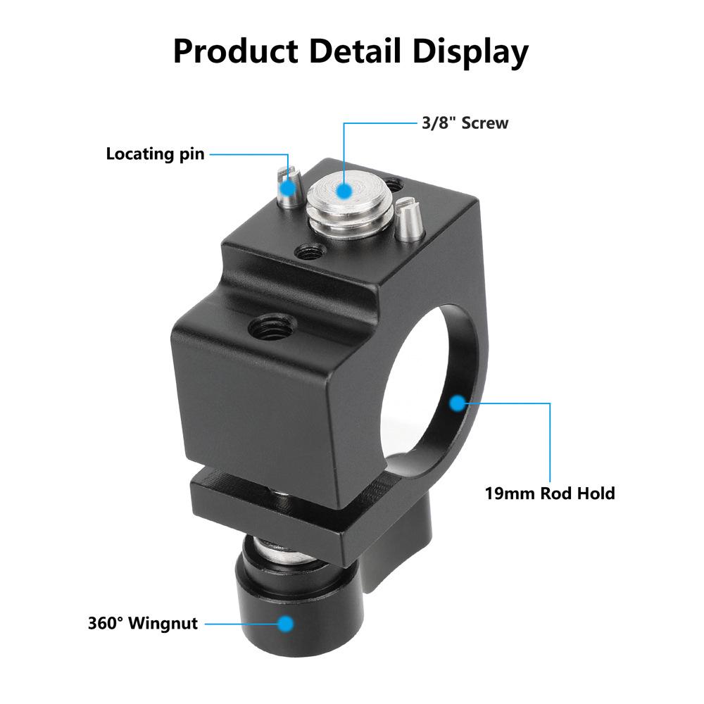 HDRIG 19MM Rod Clamp with Single Hole and 3/8 Arri Locating Mount, Universal Clamp for 19MM Round Rod.