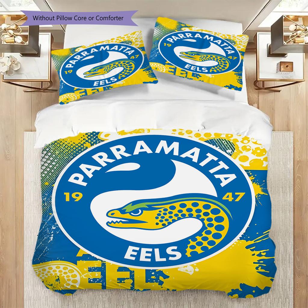 Parramatta Eels Pattern Bedding Quilt Set Quilt Cover Pillowcase Home Decoration Birthday Gift (1 * duvet cover + 2 * pillowcase, without core)
