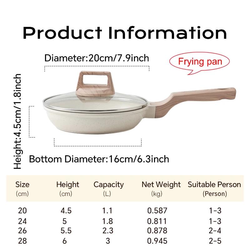 DONNOR 20-28см Сковорода Вок с антипригарным покрытием с крышкой Керамическая кастрюля Сковорода для шеф-повара Индукционная Газовая плита Универсальная Сковорода для стейка и омлета