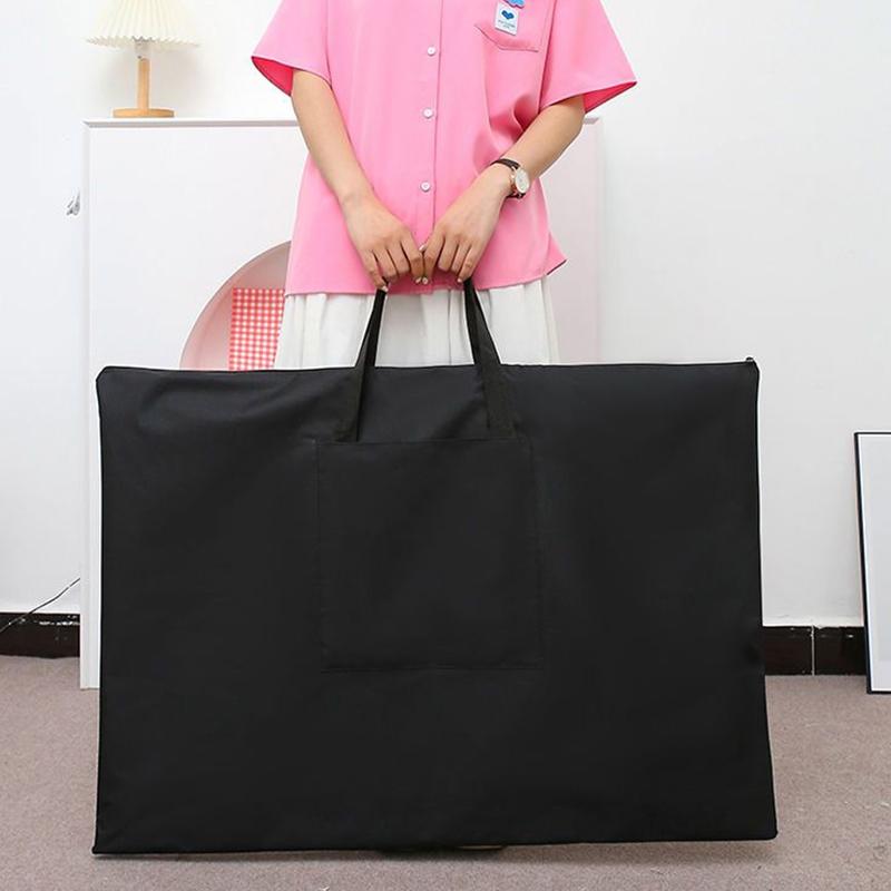 96x69CM Large Black Art Portfolio Bag Durable Canvas Storage Poster Painting Board Carry Handbag Art Students Organizer w/Pocket