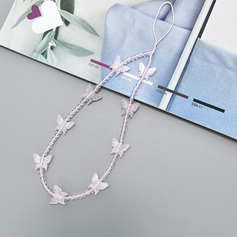 Cute Candy Colors Crystal Clear Chain Butterfly Beaded Mobile Phones Strap Holders Lanyard for IPhone Xiaomi Samsung Accessories