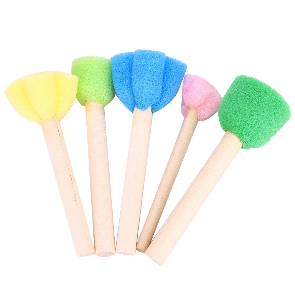 5шт красочные мини DIY живопись губка уплотнения кисти инструмент деревянная ручка рисунок игрушка поставки