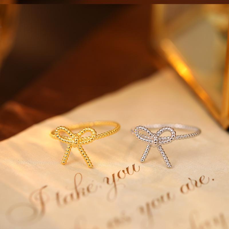 Banyan Tree S925 Silver Bow Ring: Japanese & Korean Style, Women's Fashion Trend.